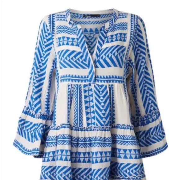 Devotion Ella mini babydoll dress in blue/off white - Picture 2 of 10